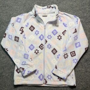COLUMBIA Girls Fleece Jacket Large 14/16 Pastel Geometric Full Zip